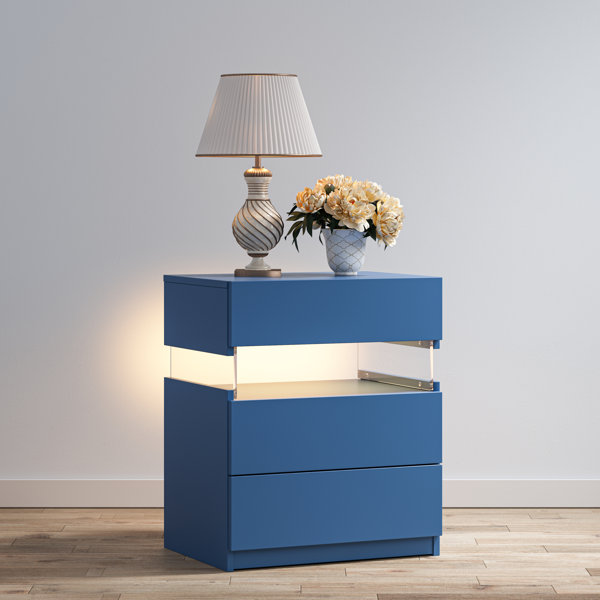 Ivy Bronx Jacleen LED Nightstands 3 Drawer Dresser End Table with